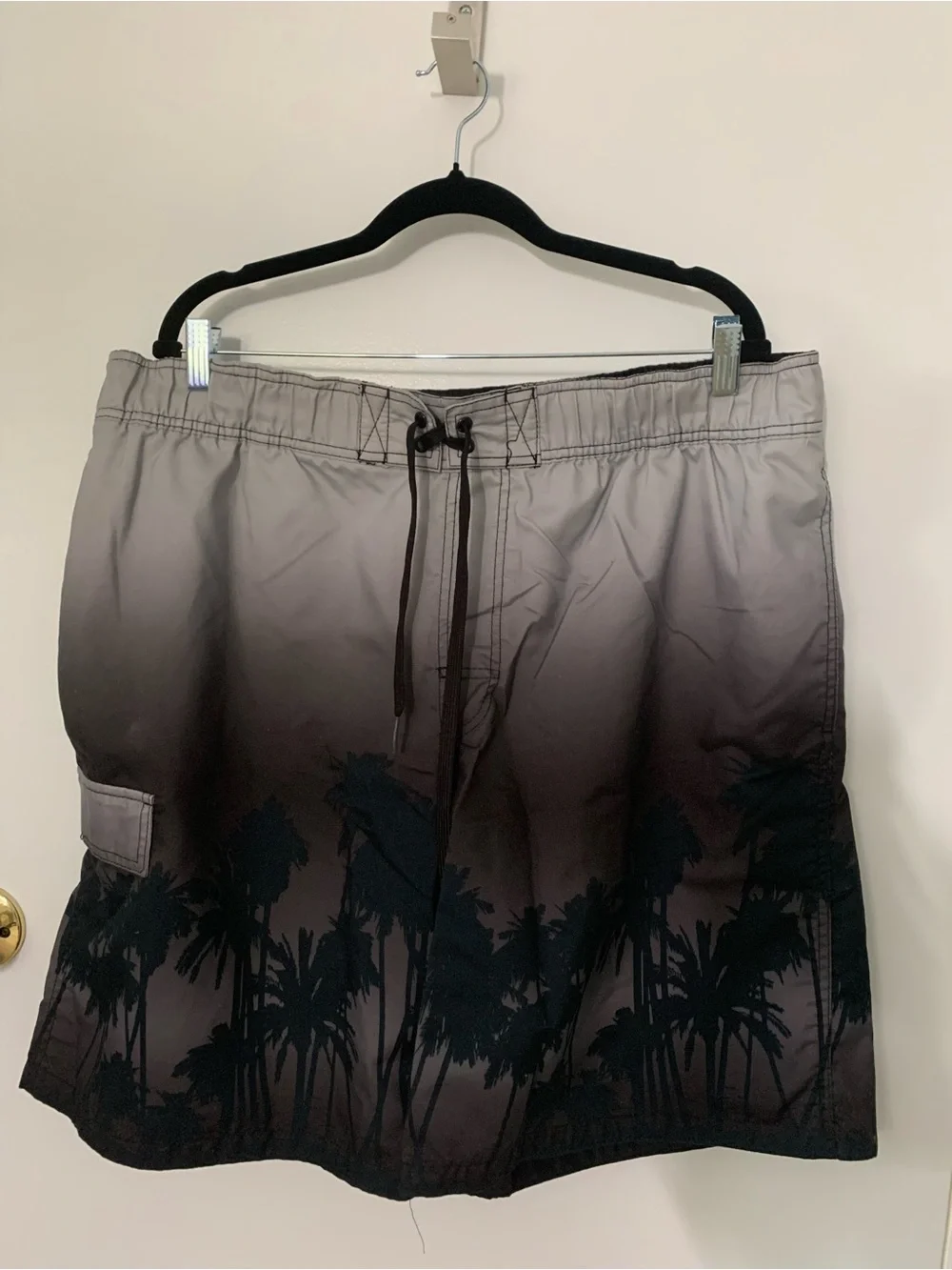 Men's Gray Ombre Palm-Print Swim Trunks XL